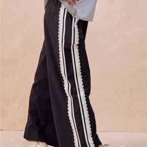 Black Track Pants with White Lace Detailing